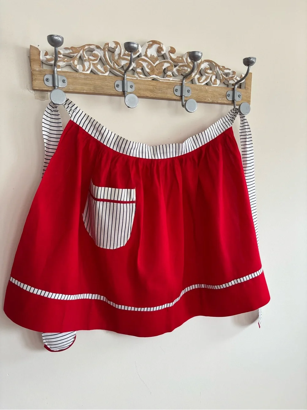 Vintage Handmade Red White & Blue Half Apron with Pocket